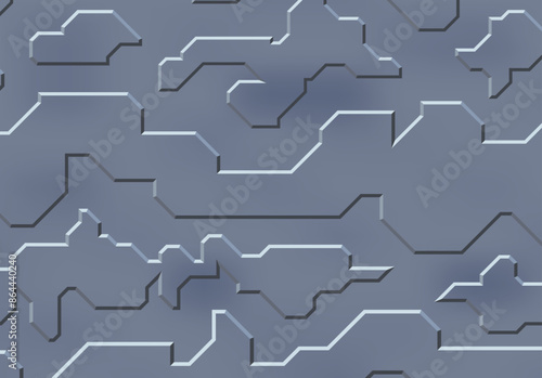 Background with metallic panels texture, wires and circuit. Spaceship hull wall, technology background