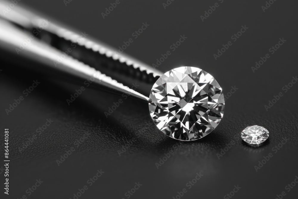 Diamond Held by Tweezers on Black Surface Diamond Held by Tweezers on Black Surface