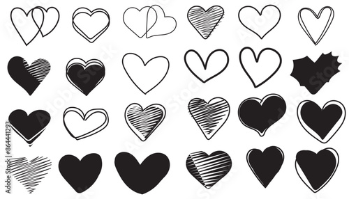 Collection of black heart icons,Hand drawn hearts.Vector symbol icon set.black and white.illustration design.