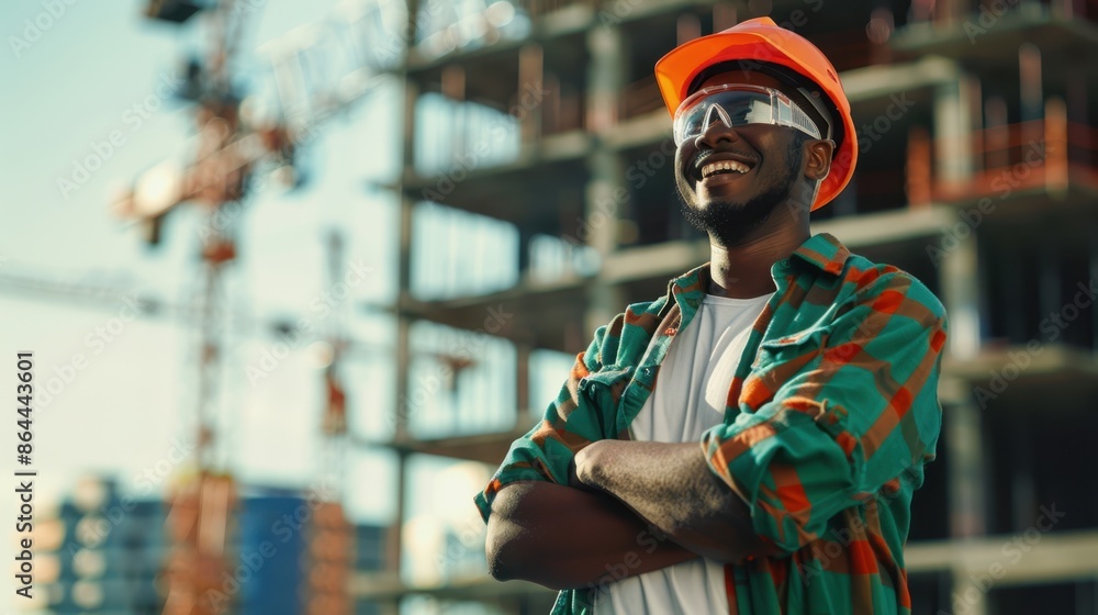 The construction worker smiling The construction worker smiling