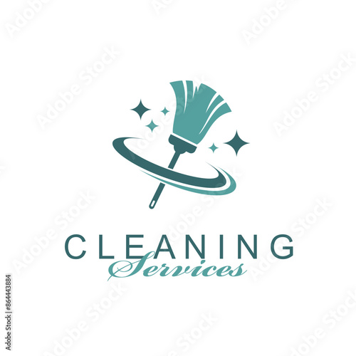 cleaning service design with broom and water splash isolated on white background
