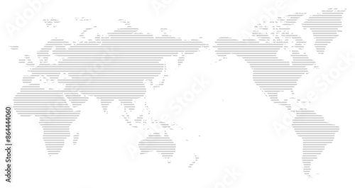 Gray striped Asia and Oceania centered world map on a white background. Vector illustration