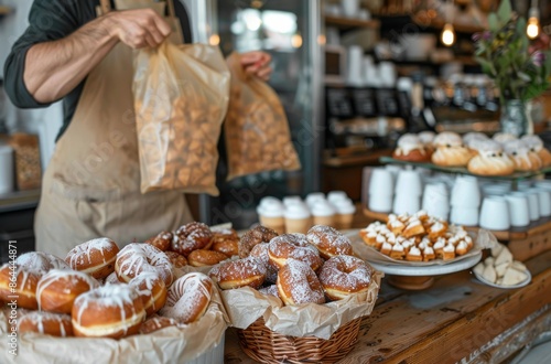 Baker Holding Tray of Doughnuts in a Bakery With Freshly Baked Goods