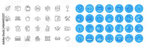 Cloud protection, Stand lamp and Stop voting line icons pack. Hammer tool, Phone communication, Sale web icon. Recovery computer, Startup rocket, Phone charging pictogram. Credit card. Vector