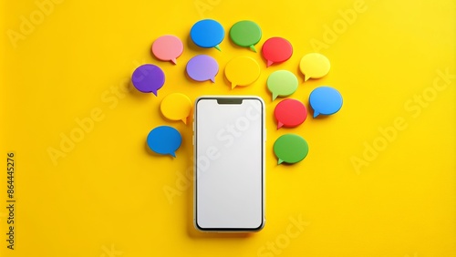 Smartphone with Colorful Speech Bubbles on Yellow Background