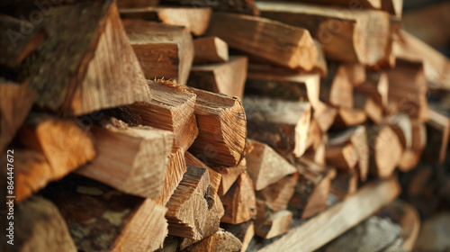 A small pile of thick, chopped beech tree firewood, natural, very dry, similar wood sizes