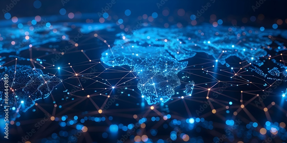 Blue digital world map graphic with light connections for big data transformation. Concept Digital Transformation, World Map, Big Data, Graphic Design, Technology Blue digital world map graphic with light connections for big data transformation. Concept Digital Transformation, World Map, Big Data, Graphic Design, Technology