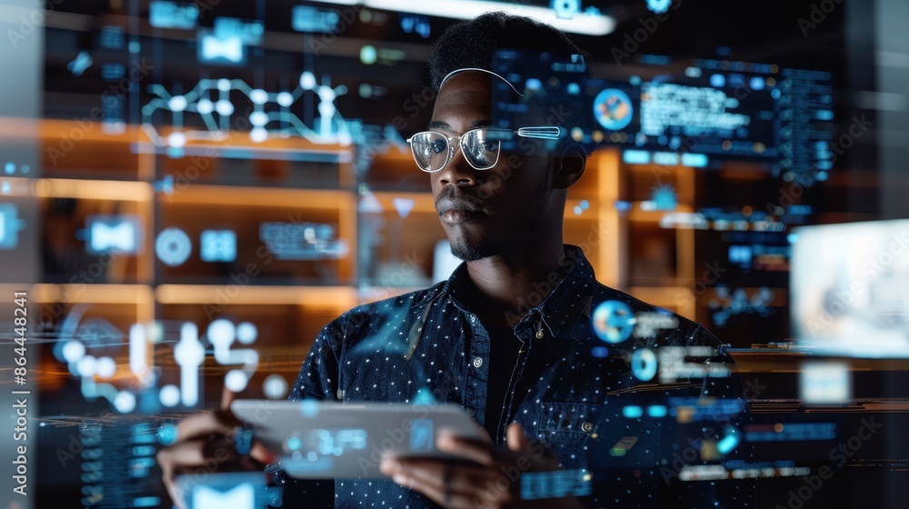 The man with futuristic interface The man with futuristic interface