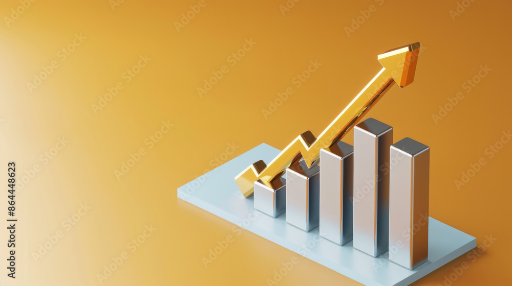 A 3D illustration of a financial chart with an arrow.