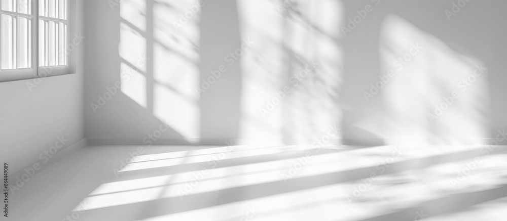 Fototapeta premium White Studio Background for Product Presentation with Window Shadows and Blurred Backdrop