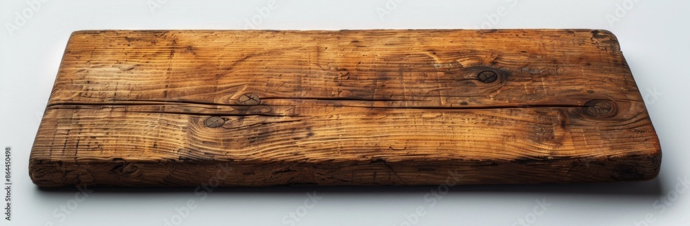 Naklejka premium Weathered Wooden Plank Isolated on White Background