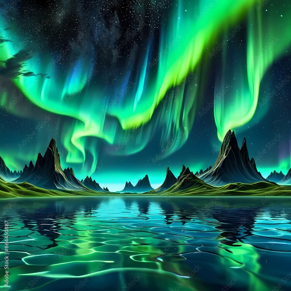 Dreamlike Abstract wave aurora upon mountain Dreamlike Abstract wave aurora upon mountain
