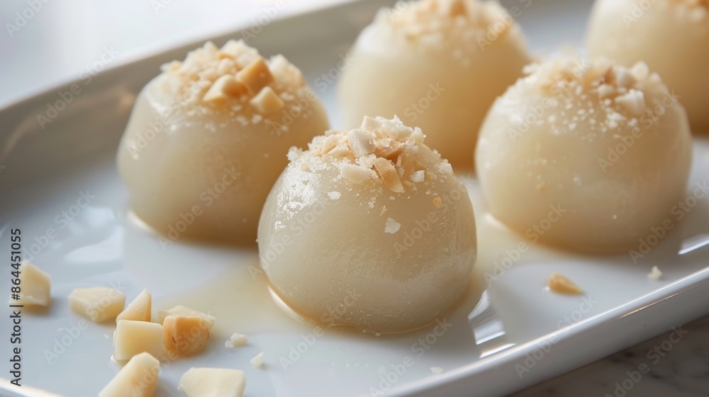 Mochi with macadamia nut glaze and macadamia bits Mochi with macadamia nut glaze and macadamia bits