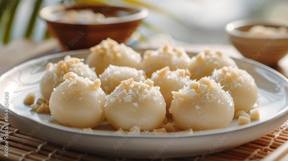 Mochi with macadamia nut glaze and macadamia bits Mochi with macadamia nut glaze and macadamia bits