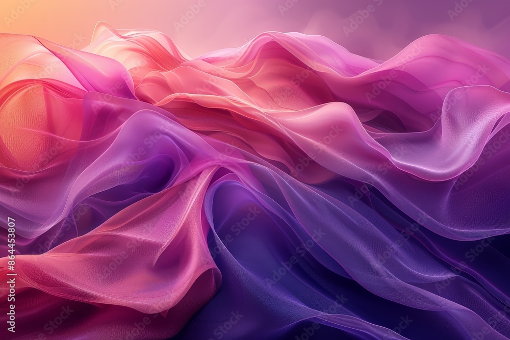 Obraz premium Abstract Artistic Fabric Waves in Shades of Purple, Pink, and Orange with Soft Lighting Creating a Serene, Flowing, Dreamlike Atmosphereabstract