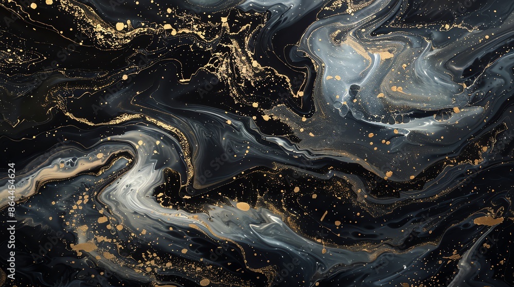 Abstract black and gold marble background with glittering particles. Luxury fluid art painting, digital art, alcohol ink technique Abstract black and gold marble background with glittering particles. Luxury fluid art painting, digital art, alcohol ink technique