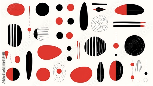 Wallpaper Mural Hand drawn abstract minimal element mid century vector set. Aesthetic contemporary stripe line art, geometric shape in black and red. Art form design for wall art, decoration, wallpaper Torontodigital.ca