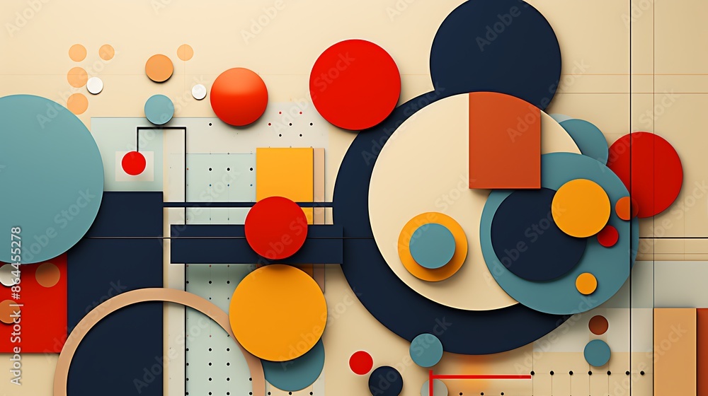 Obraz premium abstract background with many different geometric figures, bauhaus style, multiple colors