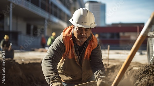 hispanic working with a shovel on a construction site