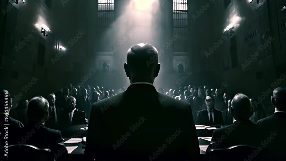Pushing towards the back of an old man in a suit who has the attention of a secret meeting of committee conspiracy members. For shadow government conspiracy meme. Pushing towards the back of an old man in a suit who has the attention of a secret meeting of committee conspiracy members. For shadow government conspiracy meme.