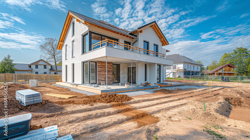 Obraz na płótnie Construction residential new house with prefabrication system in progress at building site w salonie