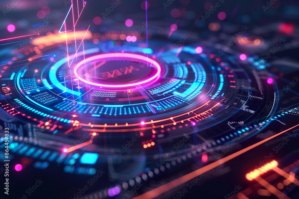 A colorful, glowing, and abstract design of a circuit board,, generative ai image A colorful, glowing, and abstract design of a circuit board,, generative ai image