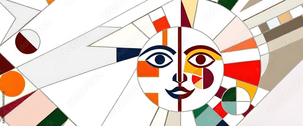 illustrazione con volti ed elementi geometrici a tema minimalista astratto contemporaneo illustrazione con volti ed elementi geometrici a tema minimalista astratto contemporaneo