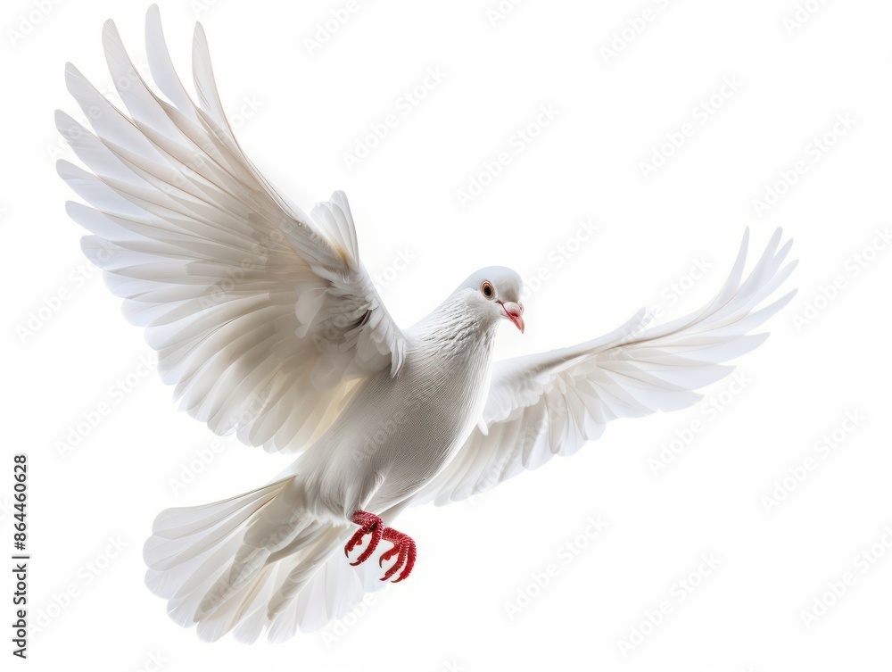 Beautiful Flying white dove isolated on a white background. AI generated image Beautiful Flying white dove isolated on a white background. AI generated image