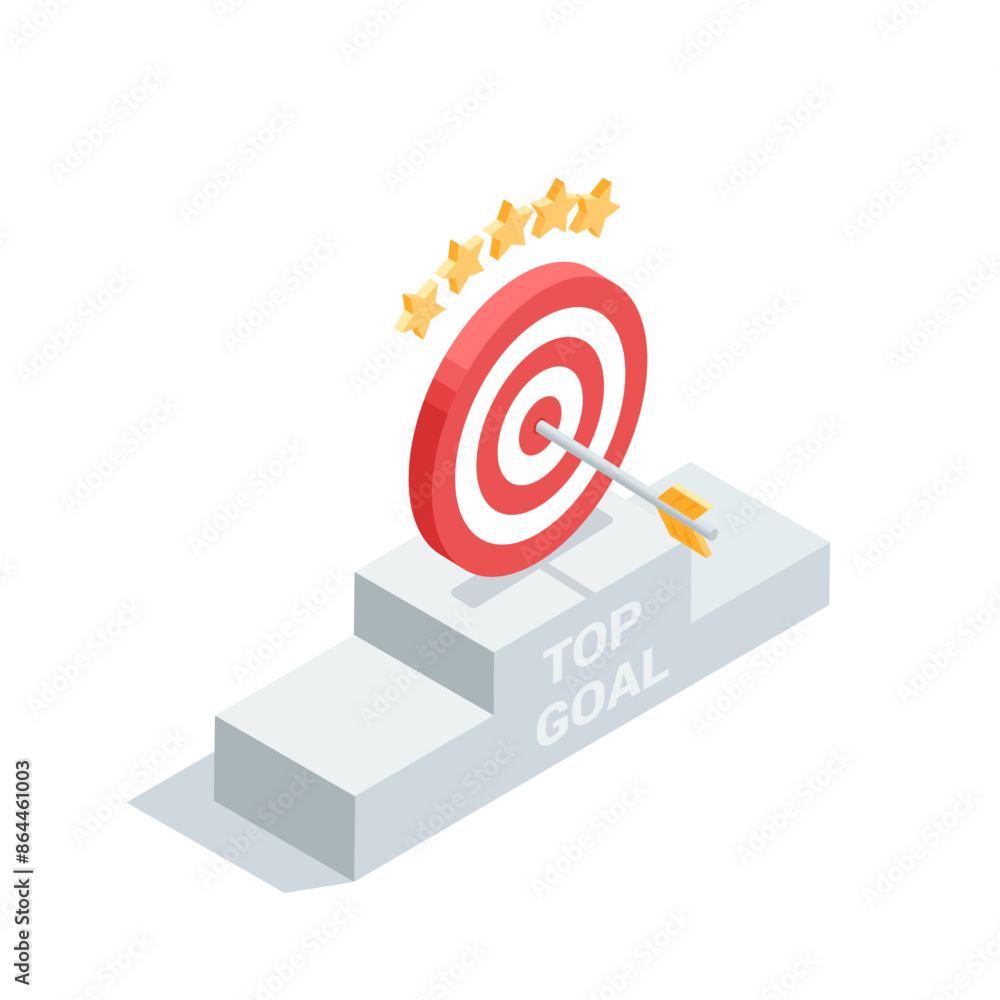 isometric vector target with an arrow on the top step of the pedestal ...