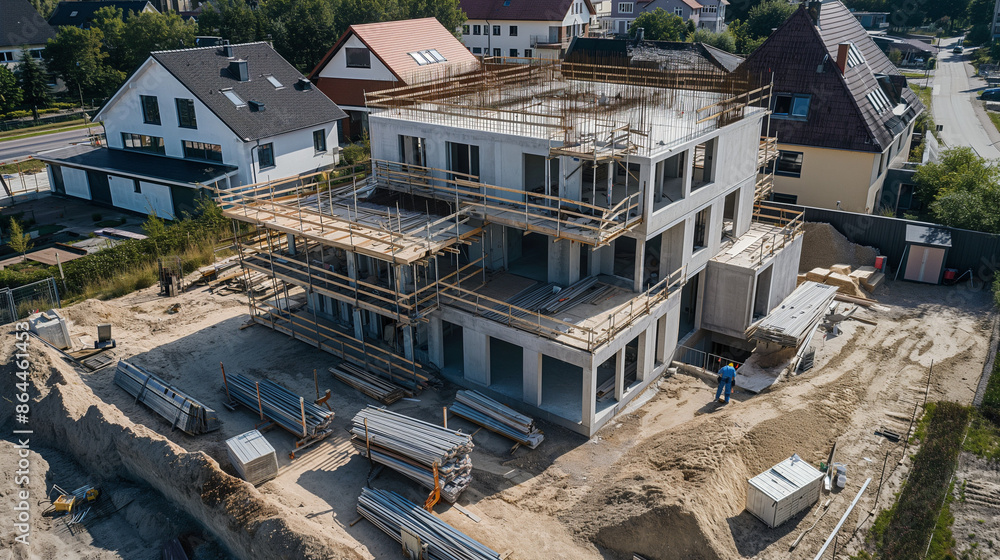 Construction residential new house with prefabrication system in progress at building site Construction residential new house with prefabrication system in progress at building site