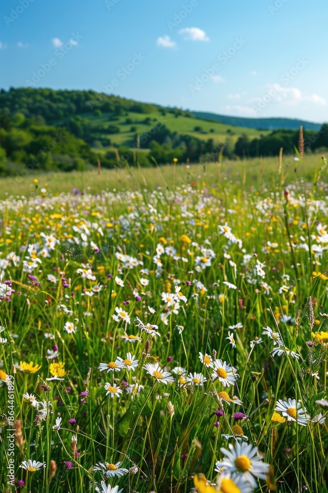 A picturesque scene of a wildflower field with rolling hills in the background, perfect for use as a nature-inspired backdrop or to add some color to your design A picturesque scene of a wildflower field with rolling hills in the background, perfect for use as a nature-inspired backdrop or to add some color to your design