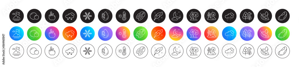 Tree, Peas and Snowflake line icons. Round icon gradient buttons. Pack of Deckchair, Snow weather, Mountain flag icon. Brazil nut, Eco food, No alcohol pictogram. Vector Tree, Peas and Snowflake line icons. Round icon gradient buttons. Pack of Deckchair, Snow weather, Mountain flag icon. Brazil nut, Eco food, No alcohol pictogram. Vector