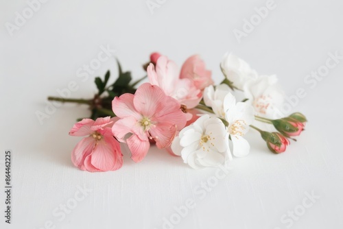 A closeup of flowers symbolizing love and friendship, set on a white backdrop © JK_kyoto