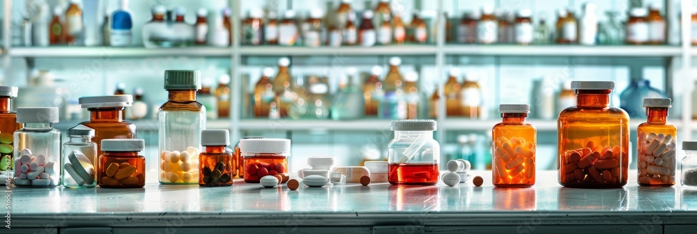 Range of medication bottles and healthcare bills showcase challenges and research in pharmaceutical Range of medication bottles and healthcare bills showcase challenges and research in pharmaceutical