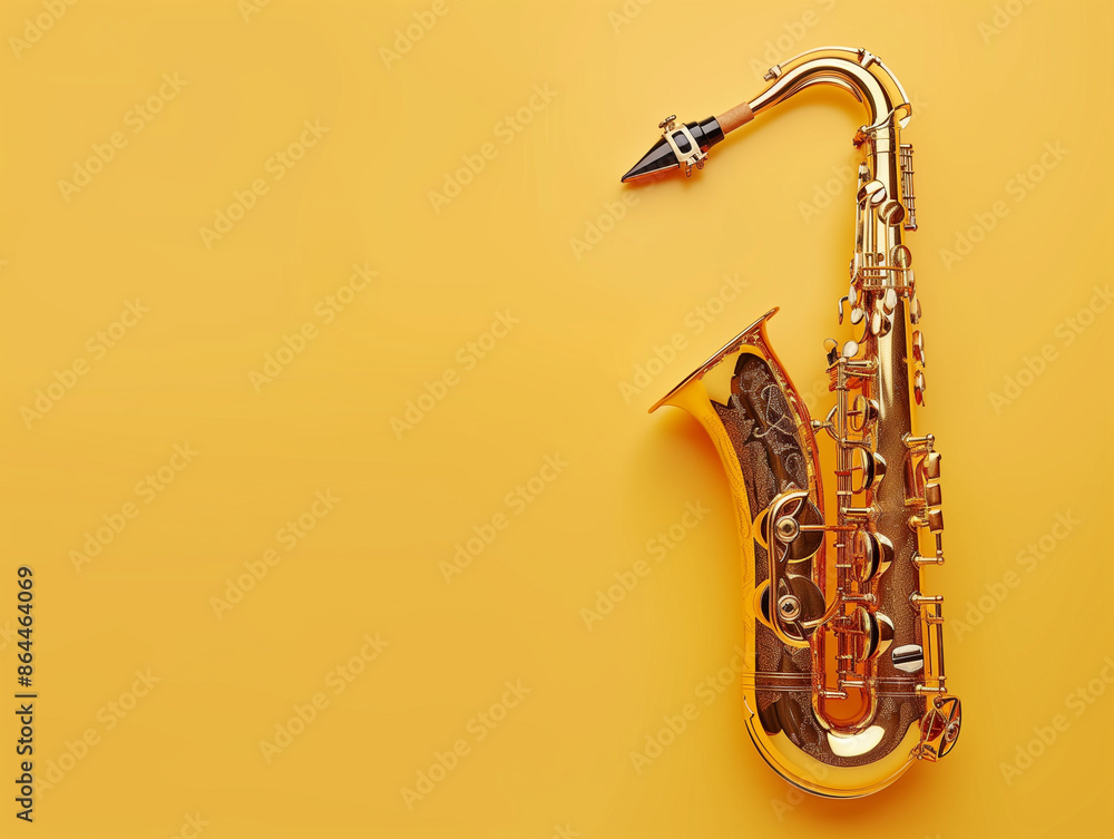 Naklejka premium Classic Vintage Saxophone on a Rich Golden Yellow Background