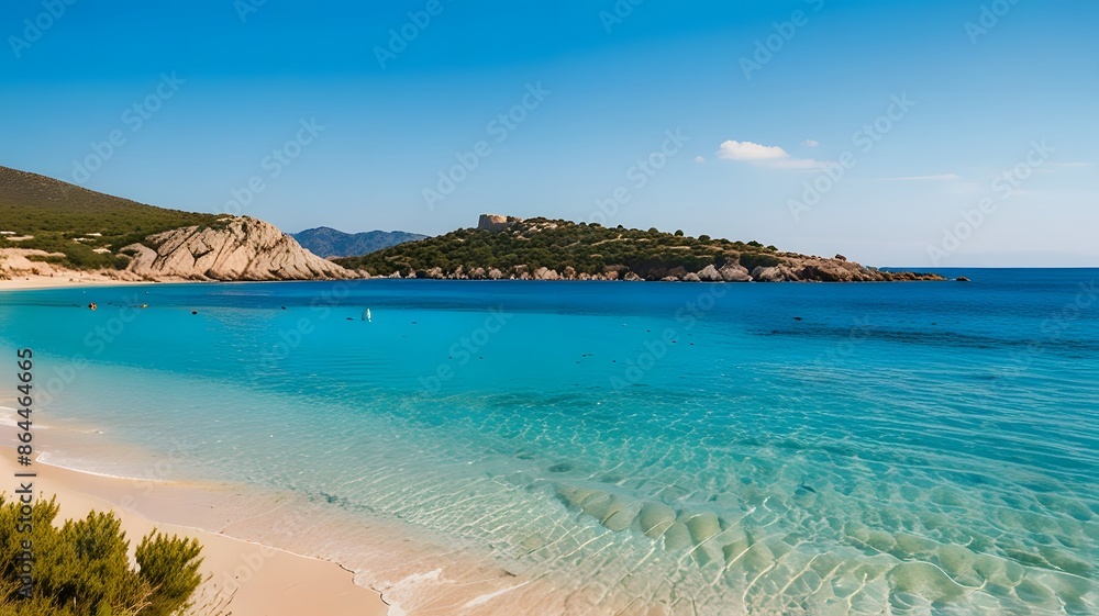 Serene coastline of Sardinia - crystal clear waters and sandy beaches, Italy, retro vibe Serene coastline of Sardinia - crystal clear waters and sandy beaches, Italy, retro vibe