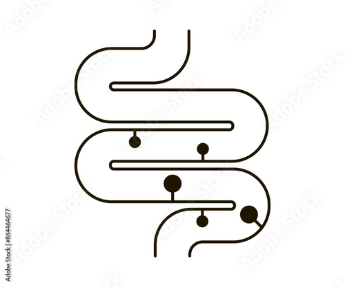 Intestine with polyp, checkup digestive system line icon. Disease in gut. Detection of an inflamed cell in internal intestine organ symbol. Vector graphic illustration