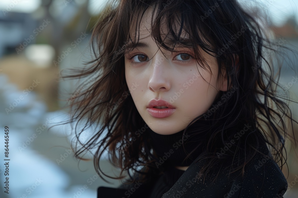 Woman With Windblown Hair in Japan Woman With Windblown Hair in Japan