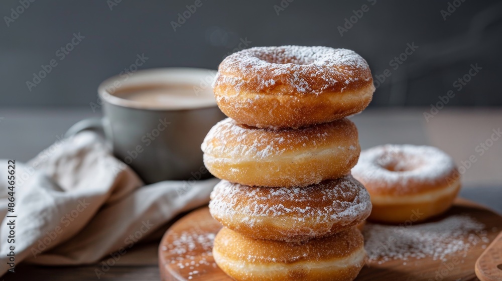 Stack of classic mochi doughnuts on a kitchen table, National Doughnut Day Stack of classic mochi doughnuts on a kitchen table, National Doughnut Day