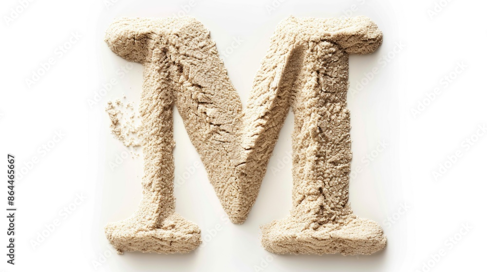 A sand sculpture depicting the letter M in intricate detail A sand sculpture depicting the letter M in intricate detail