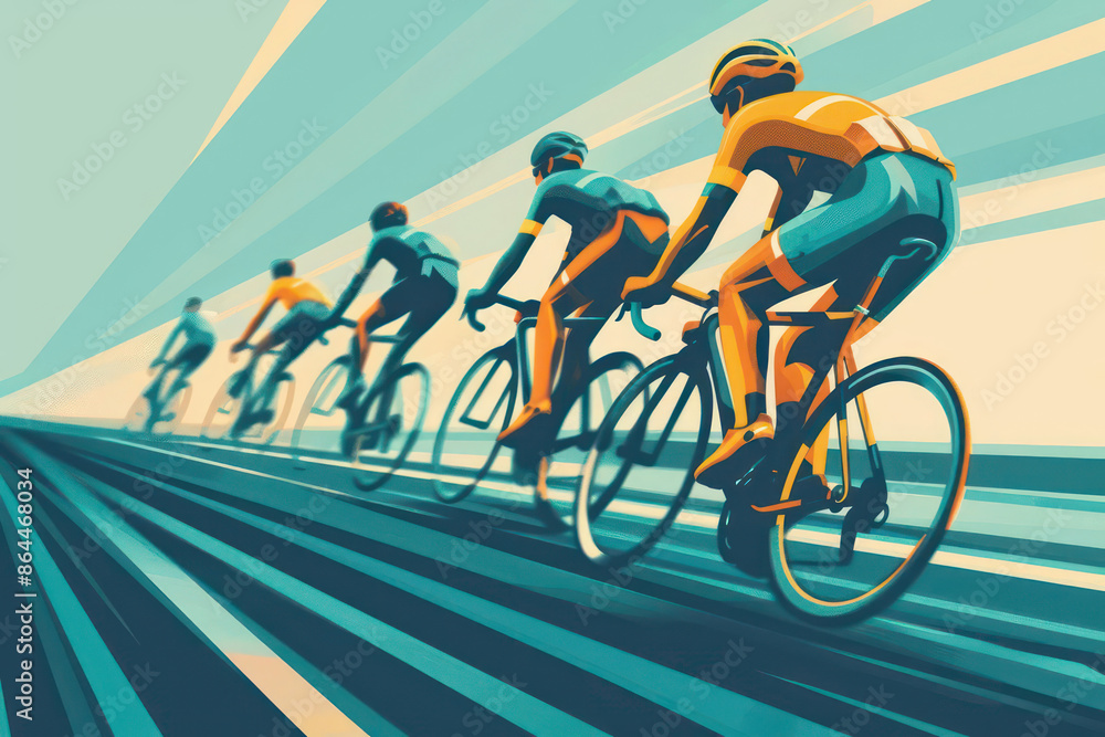 Fototapeta premium A velodrome with cyclists speeding around, ideal for a banner with room for text