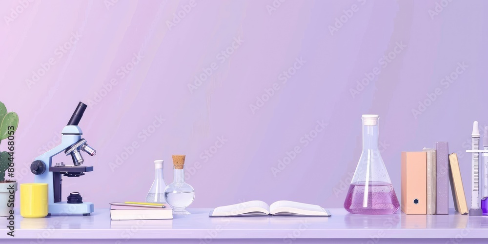Science lab table with equipment and books Science lab table with equipment and books