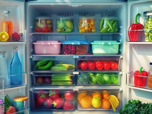 Wallpaper Mural Refrigerator filled with lunch boxes prepared for healthy meals Torontodigital.ca