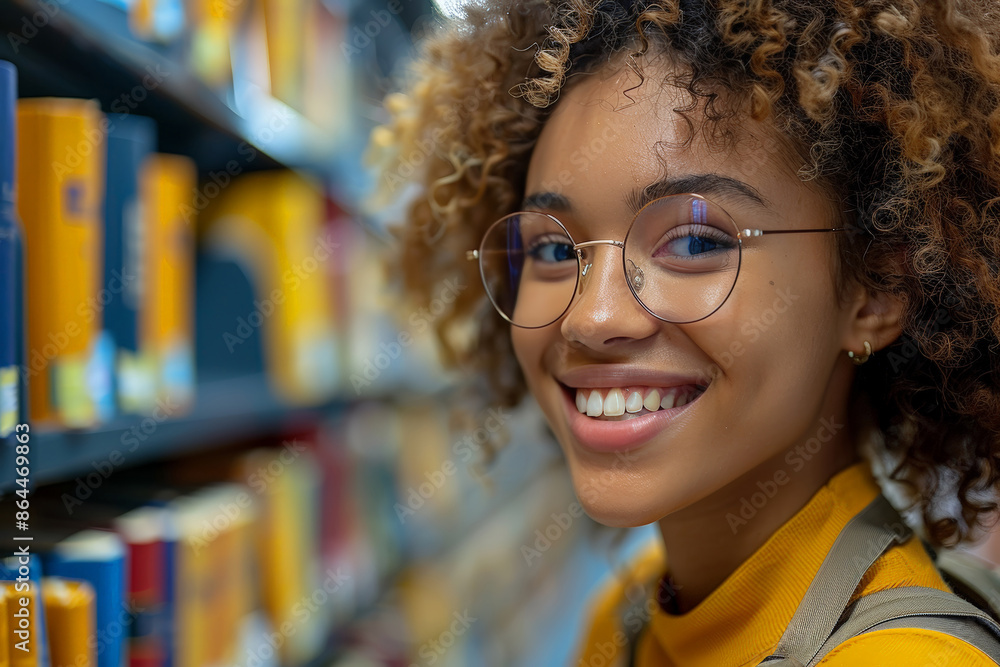 Cheerful College Student Posing in a Library Cheerful College Student Posing in a Library