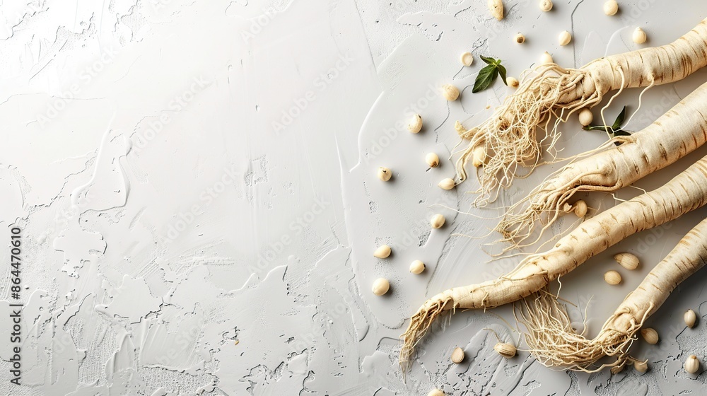 Ginseng Roots and Buds on White Background Ginseng Roots and Buds on White Background