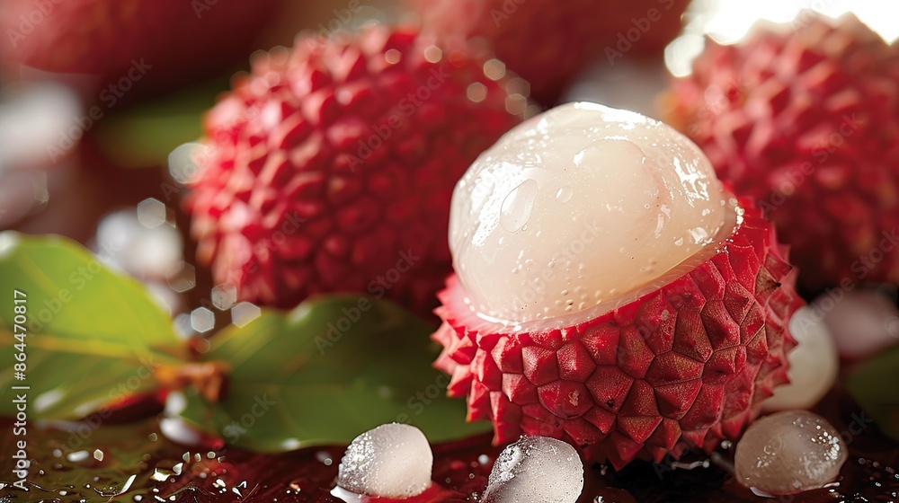 Close-up of a Lychee Fruit with a Delicate White Flesh Close-up of a Lychee Fruit with a Delicate White Flesh