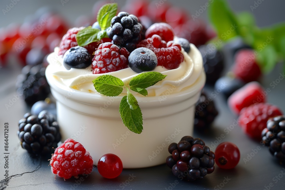 Yogurt with fresh berries and mint Yogurt with fresh berries and mint