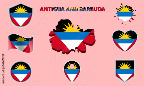 Free Download Collection of flat national flags of Antigua and Barbuda with map - GFXLoad