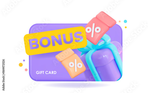  3D gift card with bonus gifts and coupons. It is suitable for discounts in stores and discount certificates