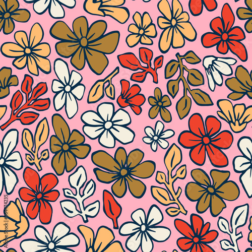 Wallpaper Mural Retro Floral Abstract Vector Seamless Pattern 60s 70s Style for Textile Fabric Wrapping Paper Greeting Card Torontodigital.ca